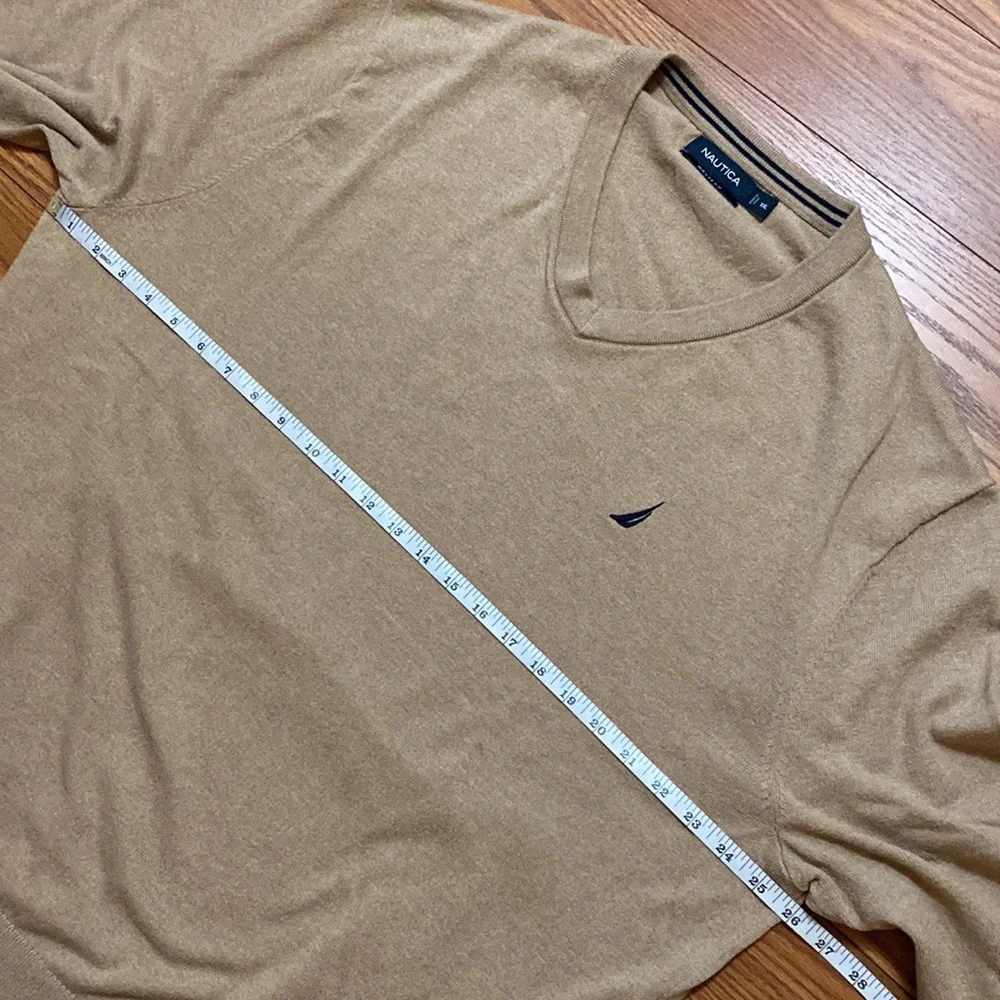 NAUTICA NAVTECH men’s Ribbed V-neck long sleeve tan sweater cotton blend XXL 🌞 - Picture 10 of 12